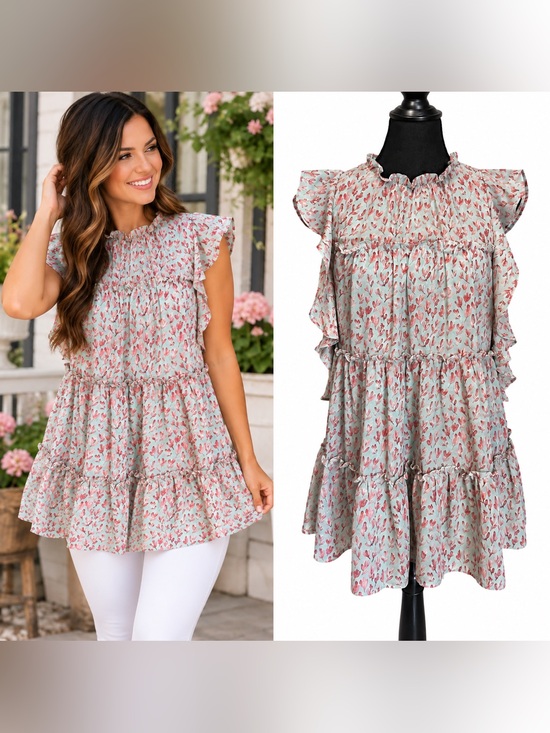 entro Tops - entro Tiered and Lined Tunic with Open Back Cottagecore Size Women’s Medium